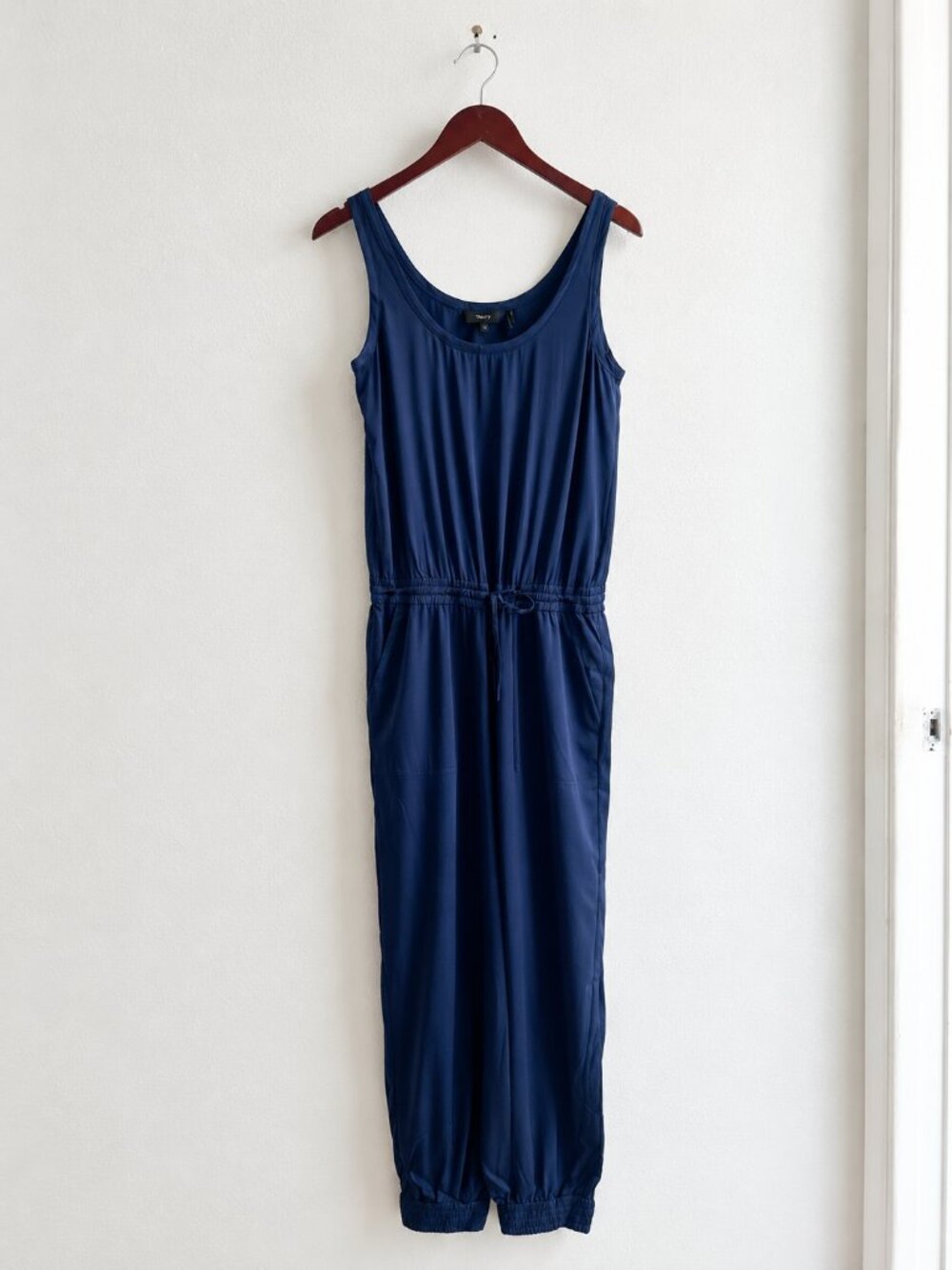 Theory Hekuba Navy 100% Silk Drawstring Jogger Jumpsuit Size S - Picture 5 of 7